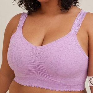 Bralite Unlined 4-Way Stretch Lace Lavender Bralette Size 5 5X